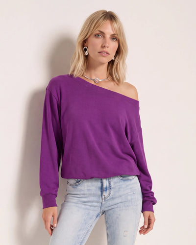 Amethyst $|& SEAS Brooksville One Shoulder Sweatshirt - SOF Front