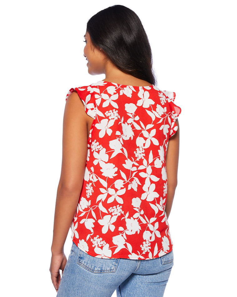 Red $|& West Kei Sleeveless  Floral Woven Tie Front Top - SOF Back