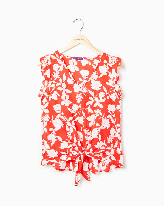 Red $|& West Kei Sleeveless  Floral Woven Tie Front Top - Hanger Front