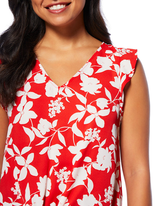 Red $|& West Kei Sleeveless  Floral Woven Tie Front Top - SOF Detail