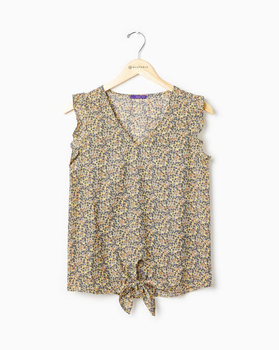 Sage $|& West Kei Sleeveless  Floral Woven Tie Front Top - Hanger Front