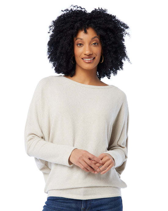 Oatmeal $|& W. by Wantable Brushed Ribbed Intermingle Dolman Top - SOF Front