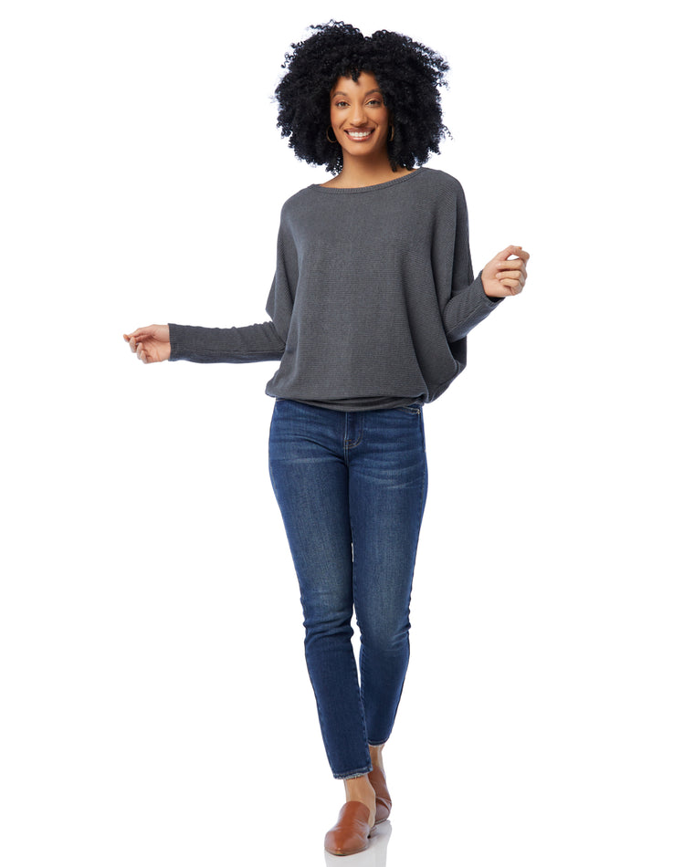 Dark Charcoal $|& W. by Wantable Brushed Ribbed Intermingle Dolman Top - SOF Full Front