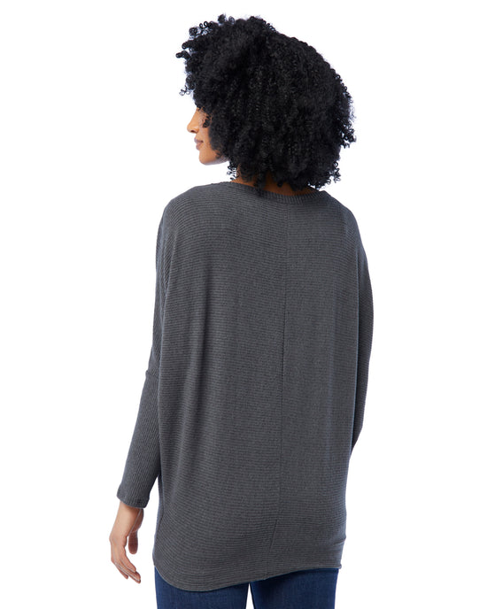 Dark Charcoal $|& W. by Wantable Brushed Ribbed Intermingle Dolman Top - SOF Back