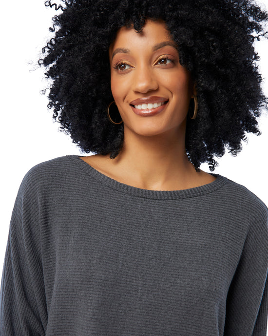 Dark Charcoal $|& W. by Wantable Brushed Ribbed Intermingle Dolman Top - SOF Detail