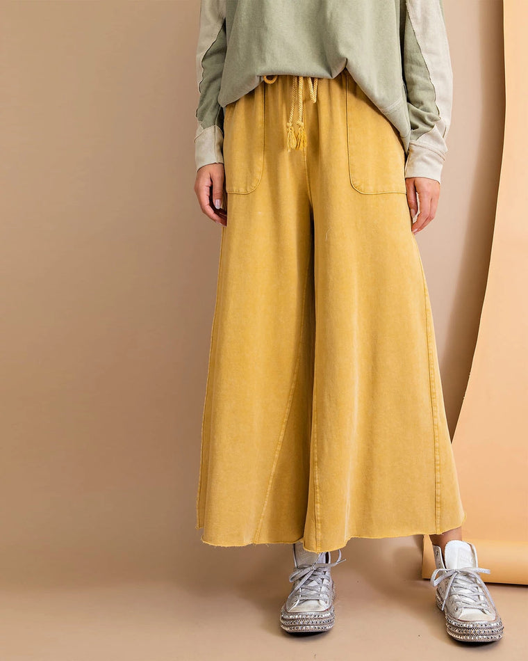 Mustard $|& Easel Washed Terry Wide Leg Pant - VOF Front