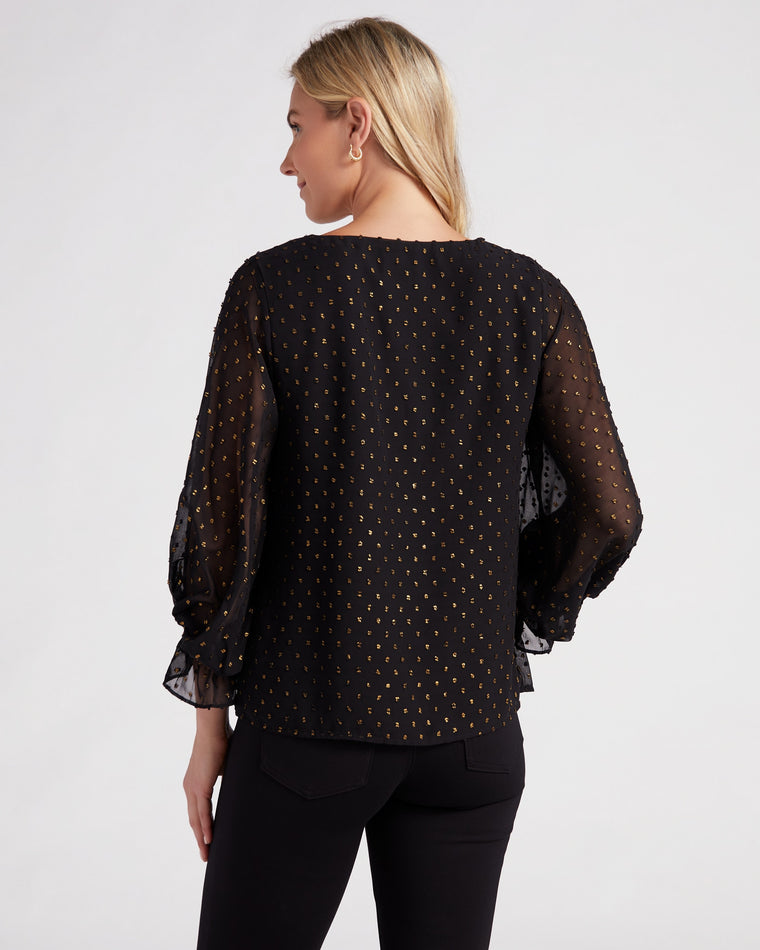 Rich Black $|& Vince Camuto V-Neck Blouse With Balloon Sleeve - SOF Back