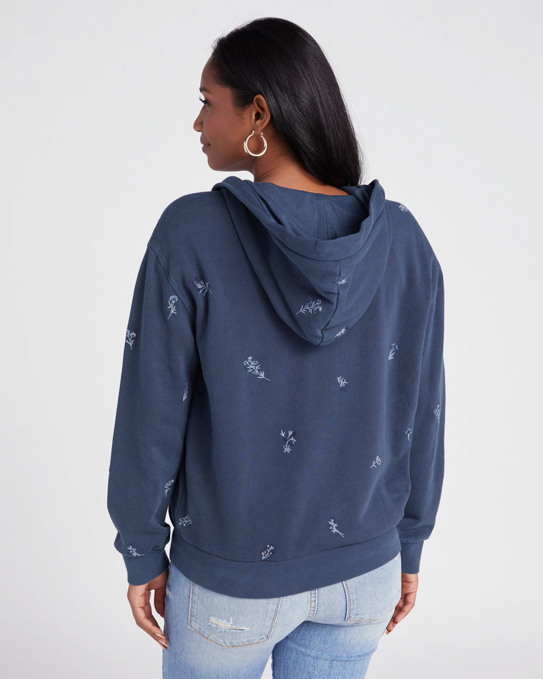 Blue Bouquet $|& Driftwood Teddy Full Zip Embroidered Hoodie - SOF Back