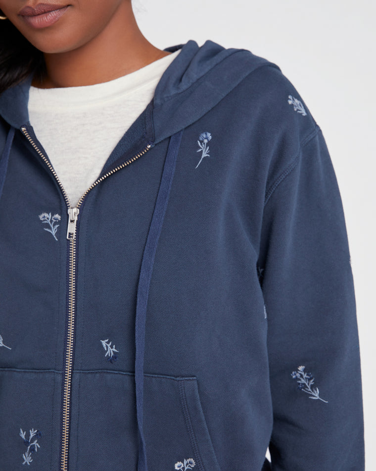 Blue Bouquet $|& Driftwood Teddy Full Zip Embroidered Hoodie - SOF Detail