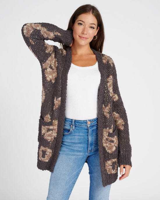Charcoal Floral $|& B Collection by Bobeau Floral Popcorn Cardigan - SOF Front
