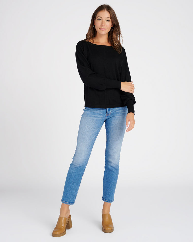 Black $|& B Collection by Bobeau Ribbed Boatneck Pullover - SOF Full Front