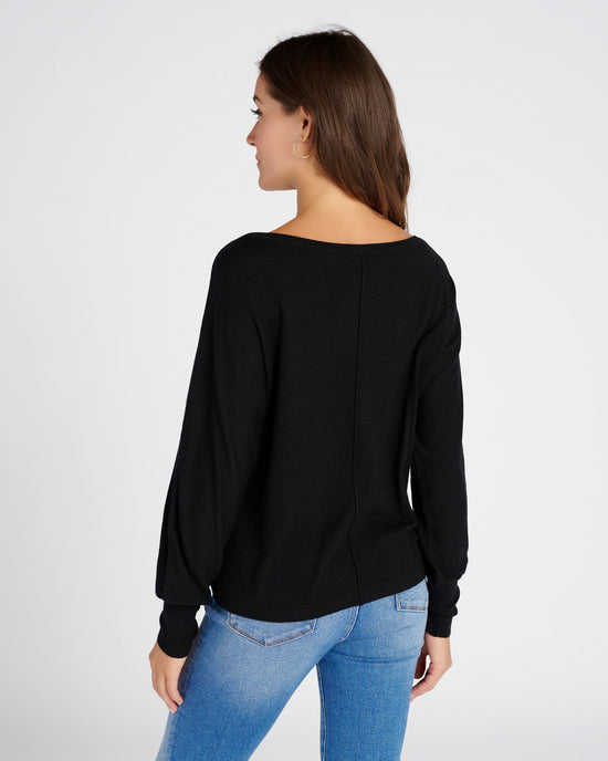 Black $|& B Collection by Bobeau Ribbed Boatneck Pullover - SOF Back