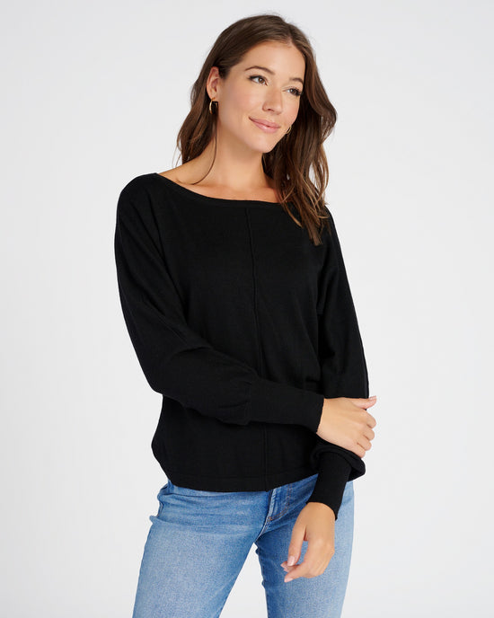 Black $|& B Collection by Bobeau Ribbed Boatneck Pullover - SOF Front