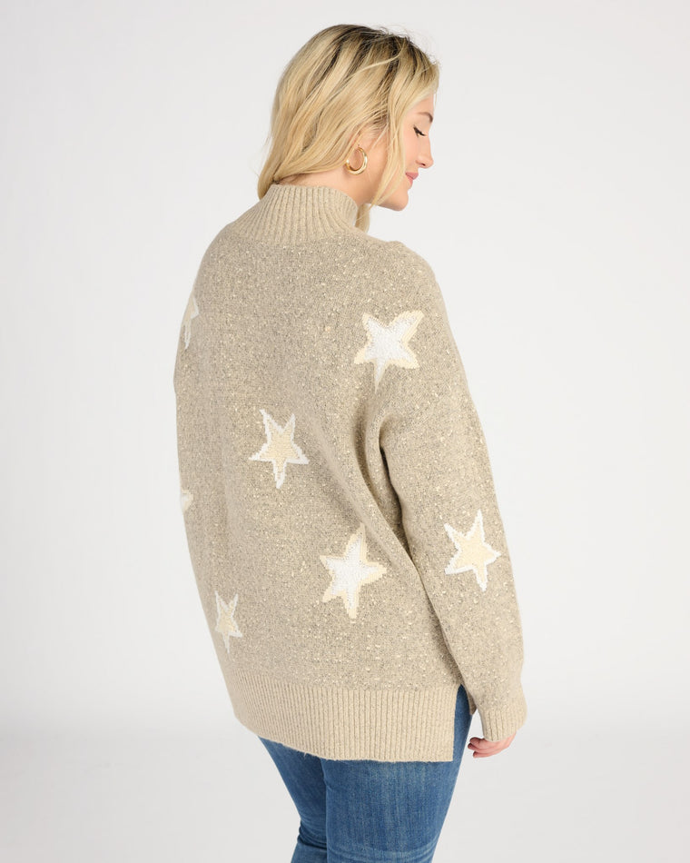 Taupe Star $|& Bobeau Printed Turtleneck Sweater - SOF Back