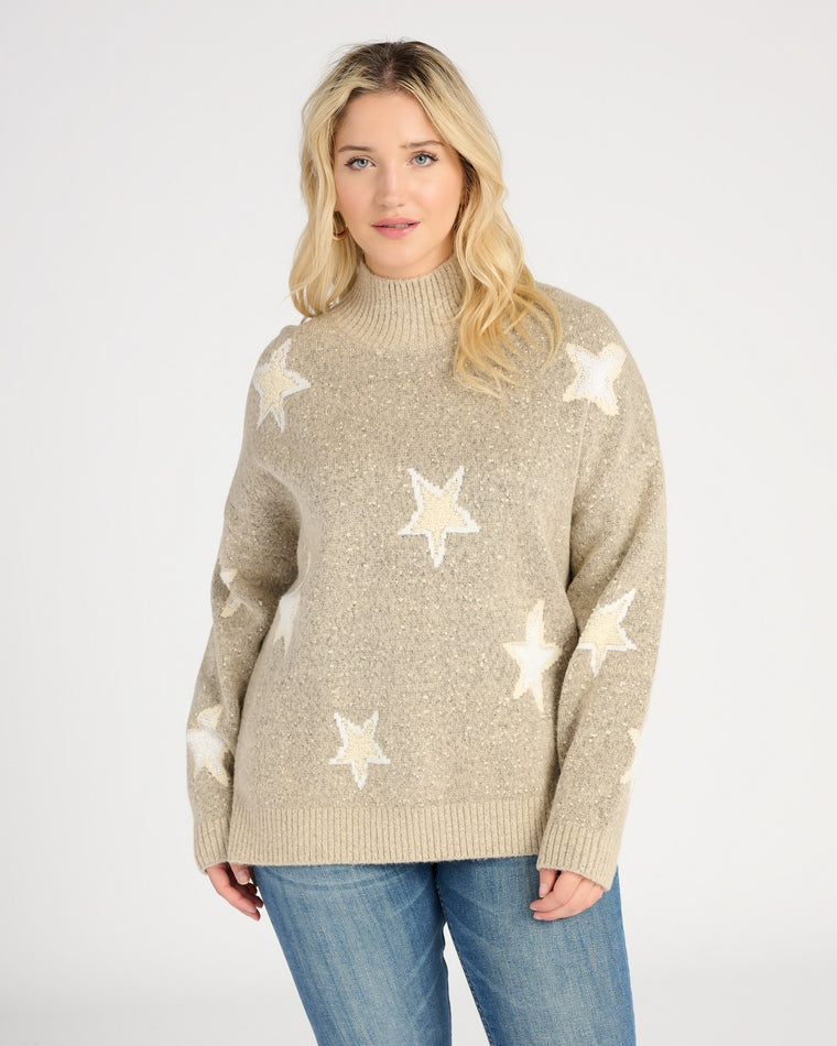 Taupe Star $|& Bobeau Printed Turtleneck Sweater - SOF Front