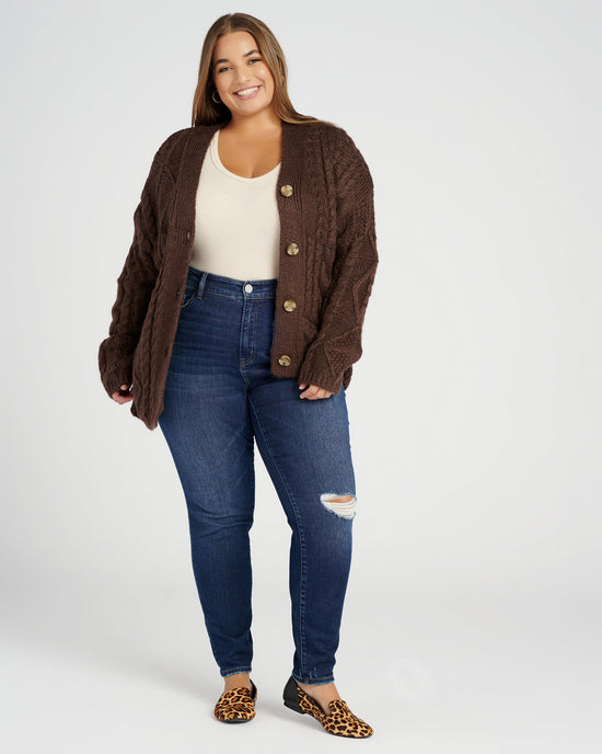 Chocolate Brown $|& DEX Cable Knit Cardigan - SOF Full Front