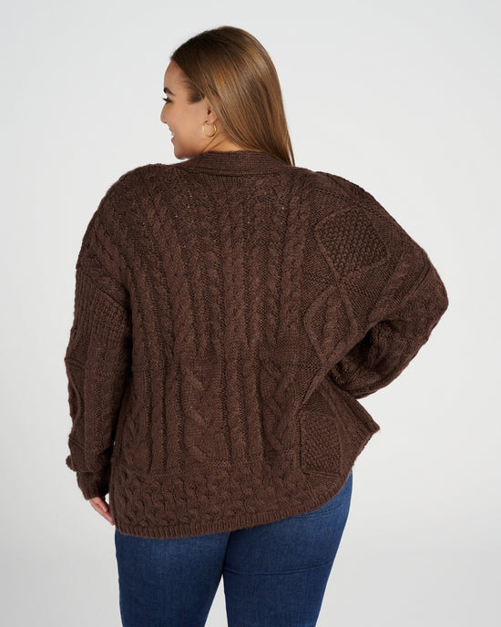 Chocolate Brown $|& DEX Cable Knit Cardigan - SOF Back