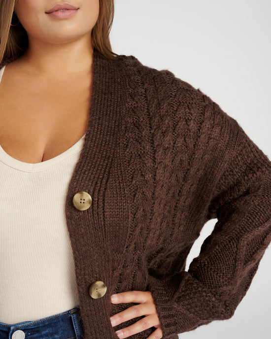 Chocolate Brown $|& DEX Cable Knit Cardigan - SOF Detail