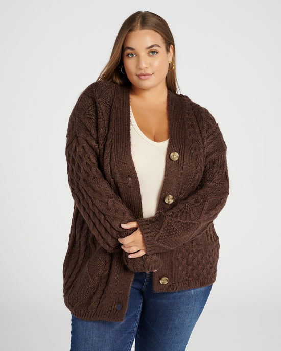 Chocolate Brown $|& DEX Cable Knit Cardigan - SOF Front