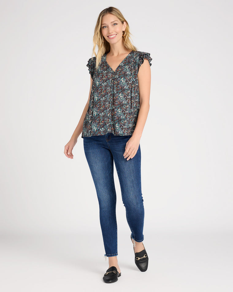 Midnight Ditsy $|& Gentle Fawn Giselle Printed Short Sleeve Woven Top - SOF Full Front