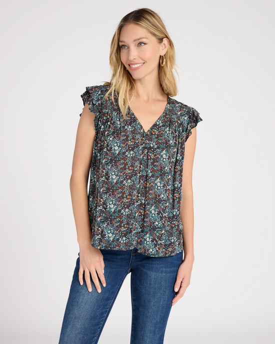 Midnight Ditsy $|& Gentle Fawn Giselle Printed Short Sleeve Woven Top - SOF Front