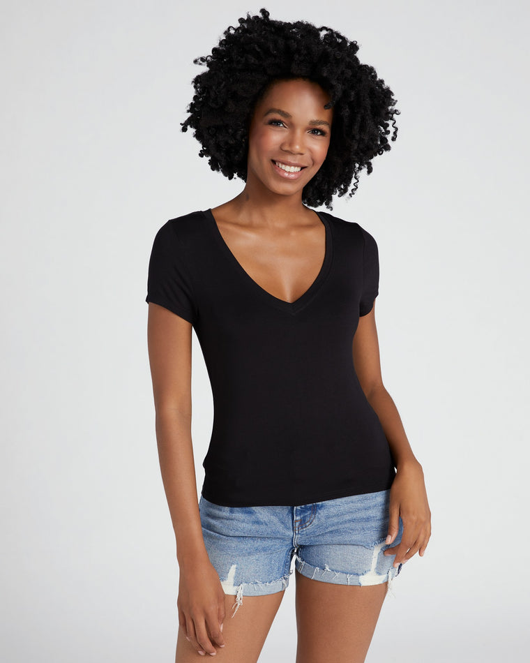 Black $|& Gentle Fawn Nellie Short Sleeve V-Neck Top - SOF Front