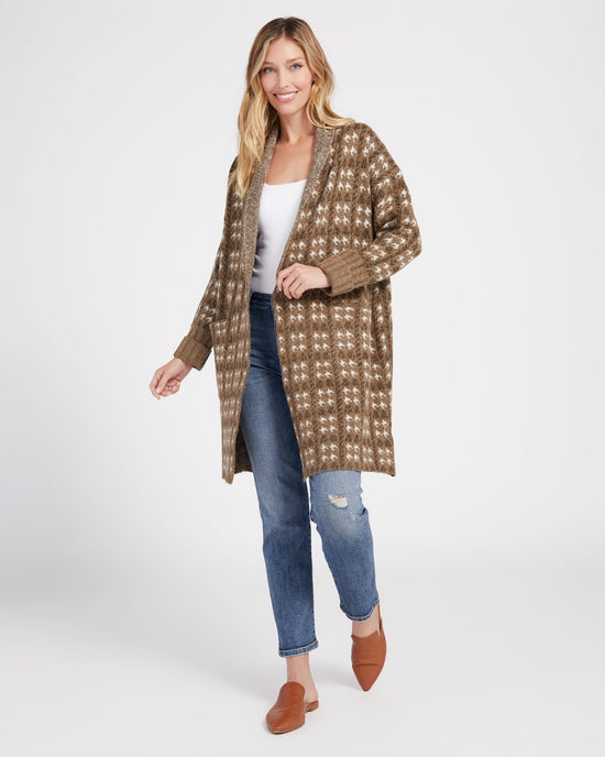 Taupe $|& Metric Long Sleeve Houndstooth Cardigan - SOF Front