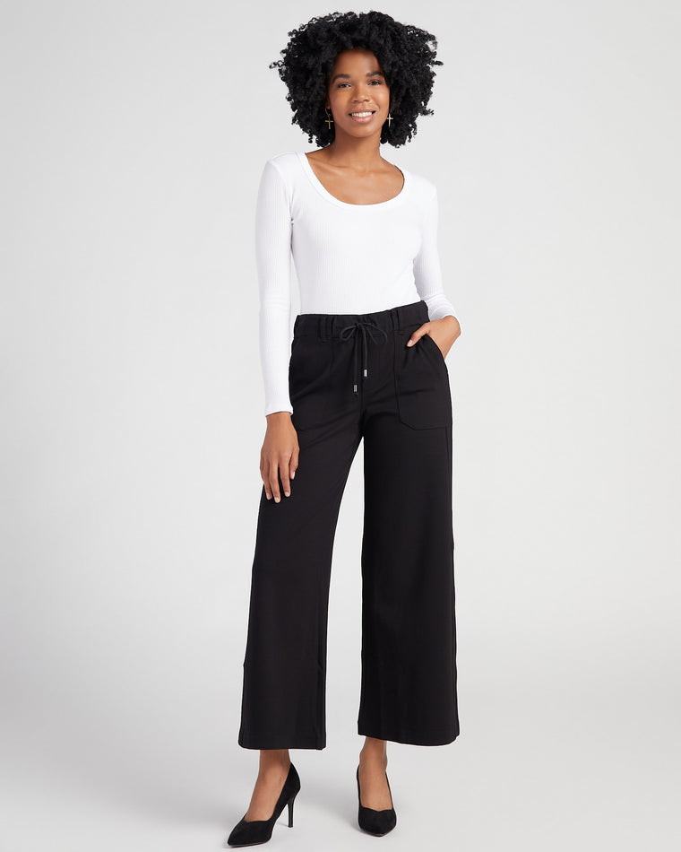 Black $|& Democracy Ableisure High Rise Ponte Wide Leg Pant - SOF Full Front