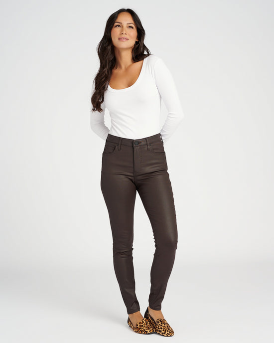 Chocolate $|& Kut From The Kloth Mia High Rise Fab Ab Coated Skinny - SOF Full Front