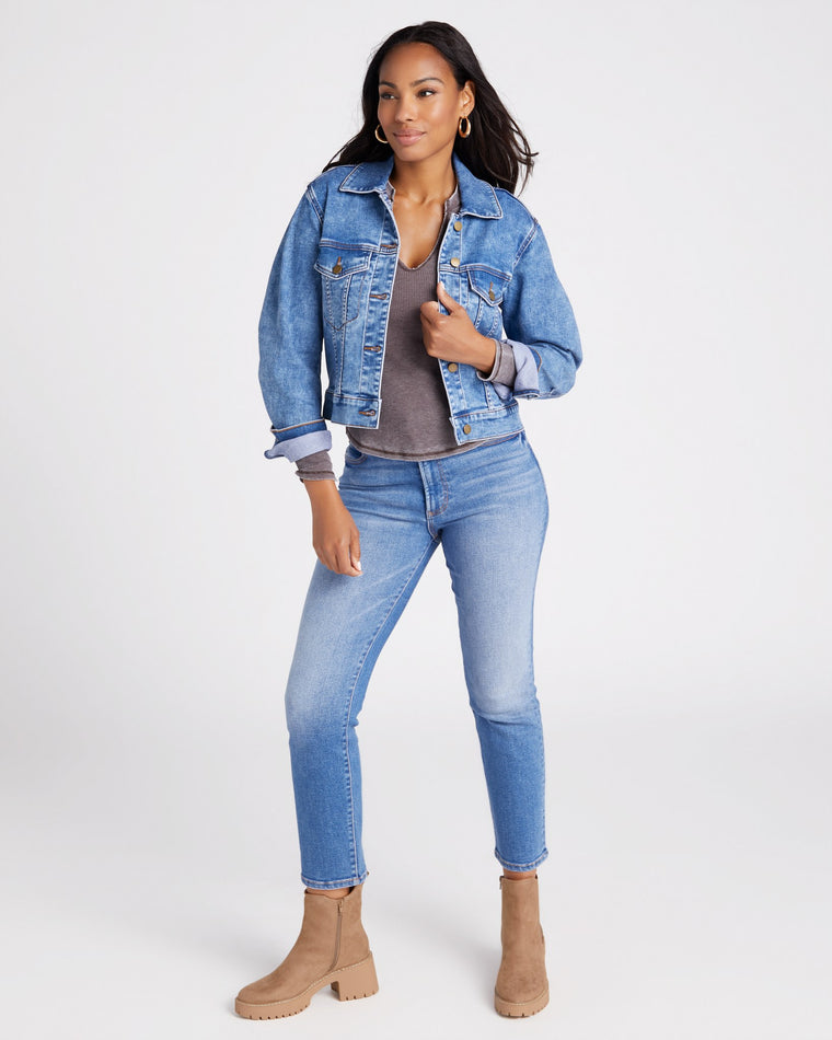 Make $|& Kut From The Kloth Jacqueline Crop Denim Jacket - SOF Full Front