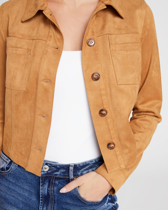Toffee $|& Kut From The Kloth Matilda Crop Faux Suede Trucker Jacket - SOF Detail
