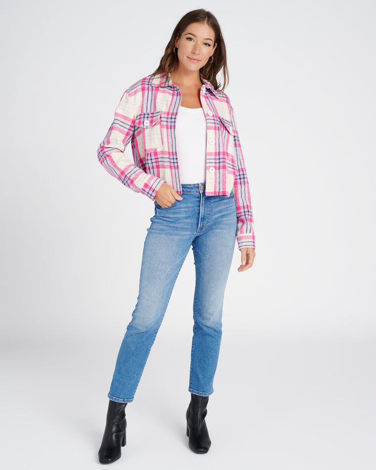 Purple/Pink/Ivory $|& Kut From The Kloth Lora Plaid Crop Shacket - SOF Full Front