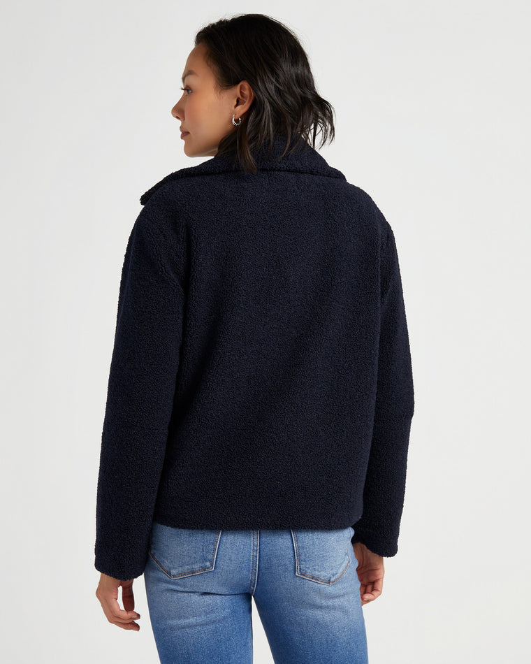 Navy $|& Kut From The Kloth Emaline Double Breasted Sherpa Coat - SOF Back