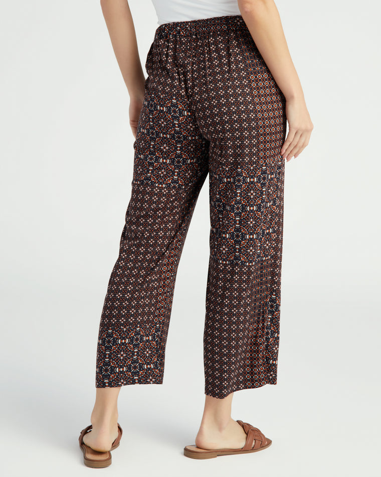 Patchwork Geo Ditsy Print Wine $|& Liverpool Pull On Wide Leg Crop Trouser - SOF Back
