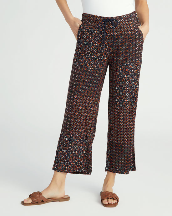 Patchwork Geo Ditsy Print Wine $|& Liverpool Pull On Wide Leg Crop Trouser - SOF Front