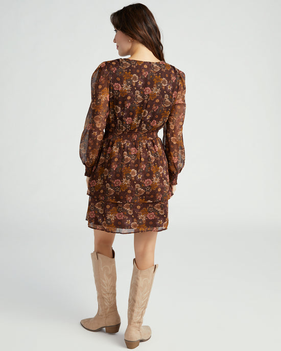Vintage Floral Brown $|& DEX Wrap Top Dress - SOF Back