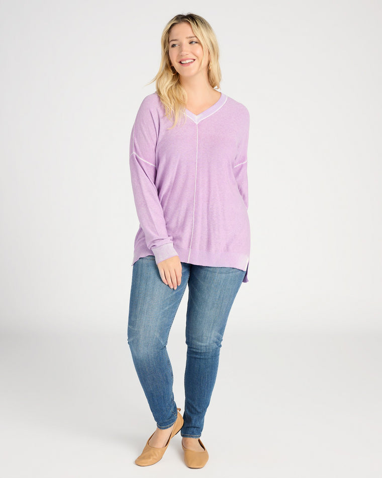 Lavender $|& W. by Wantable Washed V-Neck Sweater - SOF Full Front