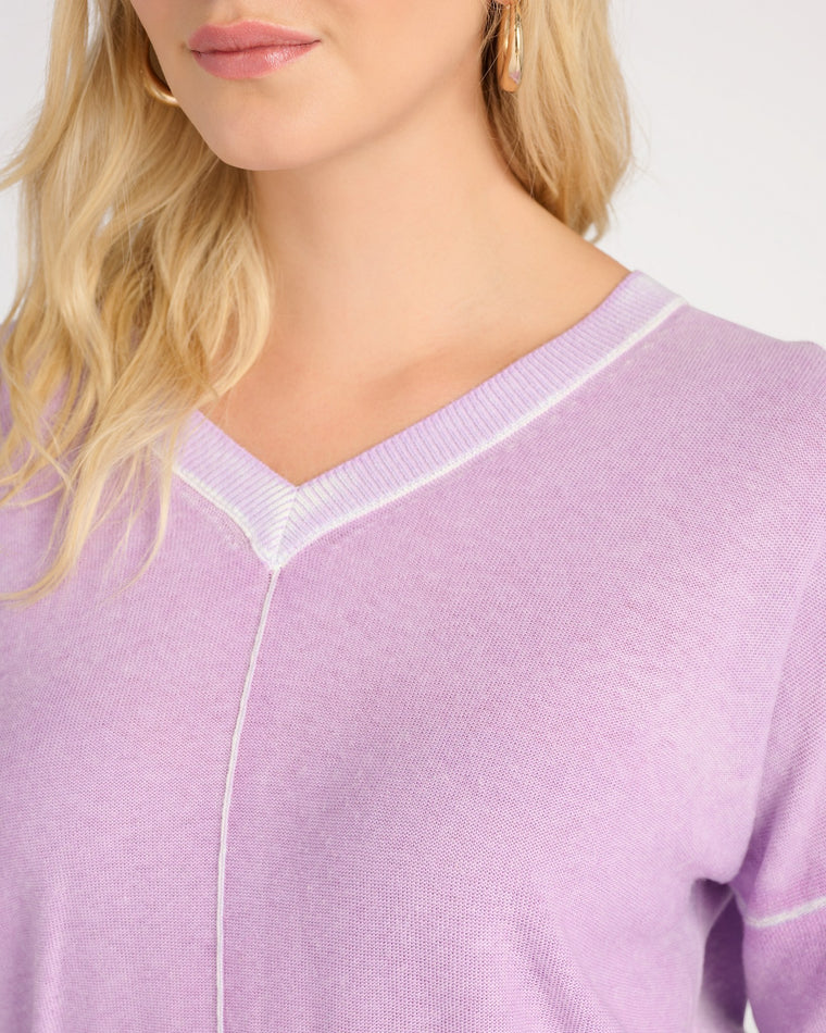 Lavender $|& W. by Wantable Washed V-Neck Sweater - SOF Detail