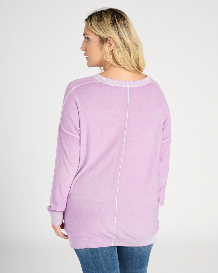 Lavender $|& W. by Wantable Washed V-Neck Sweater - SOF Back