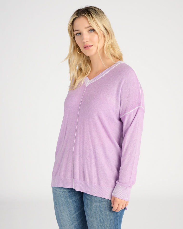 Lavender $|& W. by Wantable Washed V-Neck Sweater - SOF Front