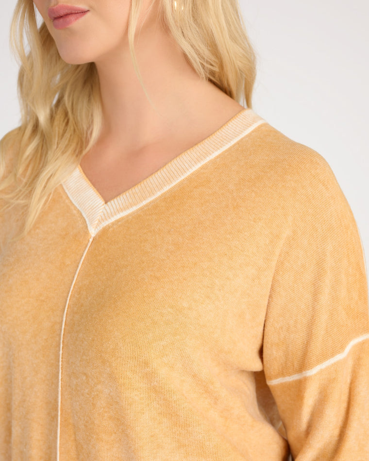 Mustard $|& W. by Wantable Washed V-Neck Sweater - SOF Detail