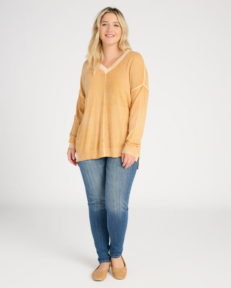 Mustard $|& W. by Wantable Washed V-Neck Sweater - SOF Full Front