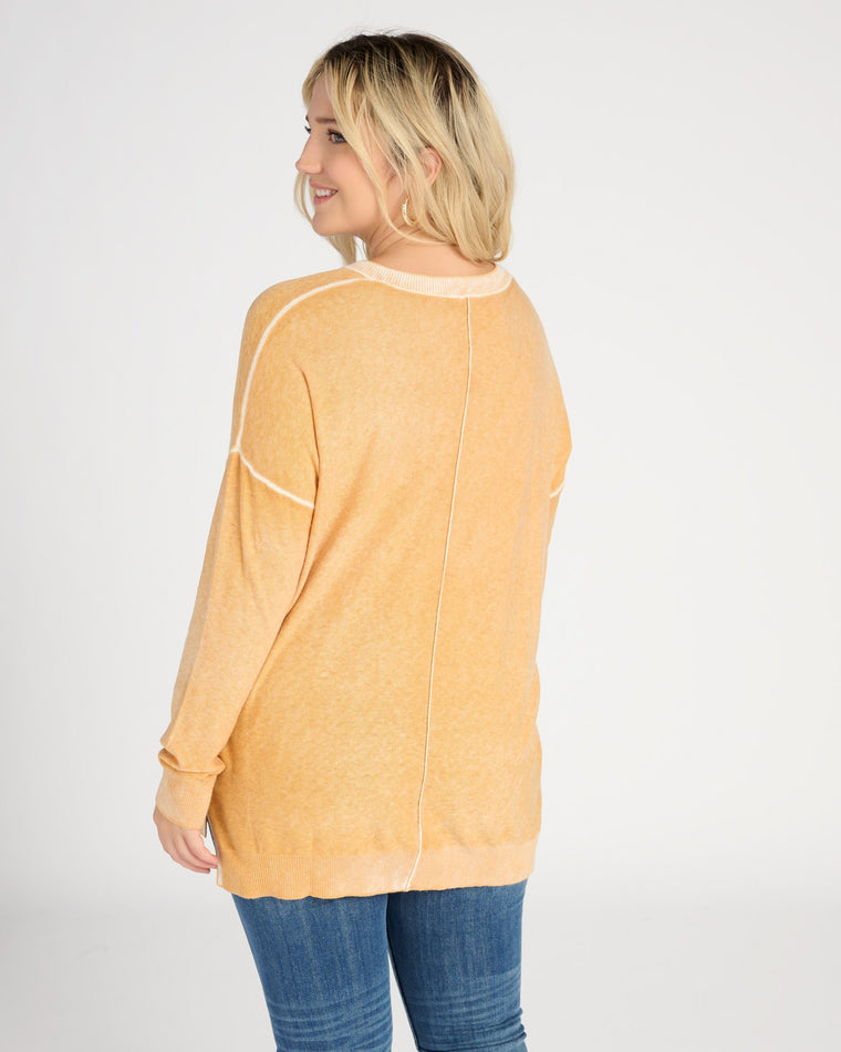 Mustard $|& W. by Wantable Washed V-Neck Sweater - SOF Back