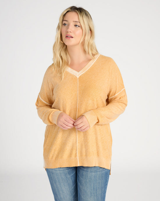 Mustard $|& W. by Wantable Washed V-Neck Sweater - SOF Front