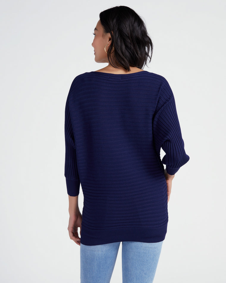 Indigo $|& Apricot Ribbed Batwing Pullover Sweater - SOF Back