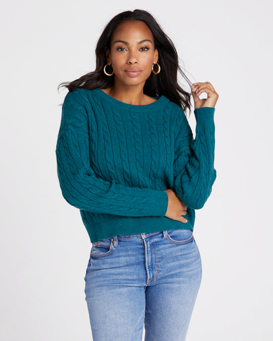 Pine $|& Apricot Aran Detail Boxy Pullover - SOF Front