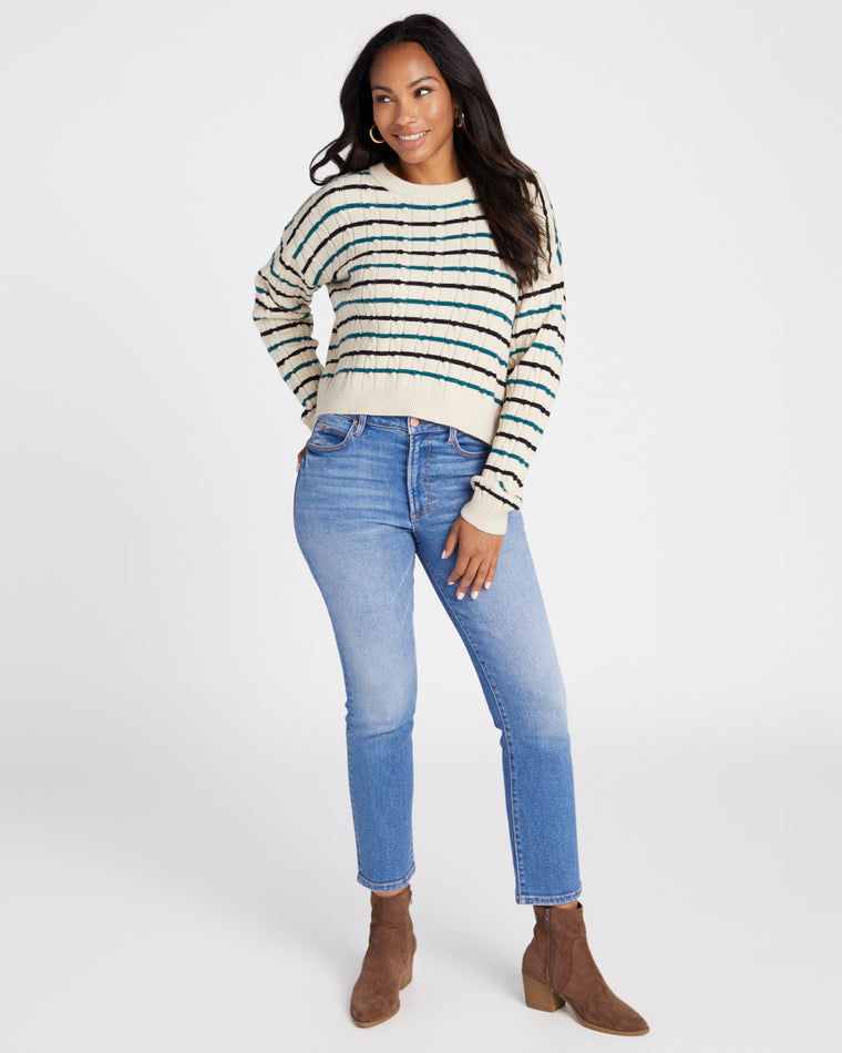 Stone $|& Apricot Striped Aran Detail Boxy Pullover - SOF Full Front