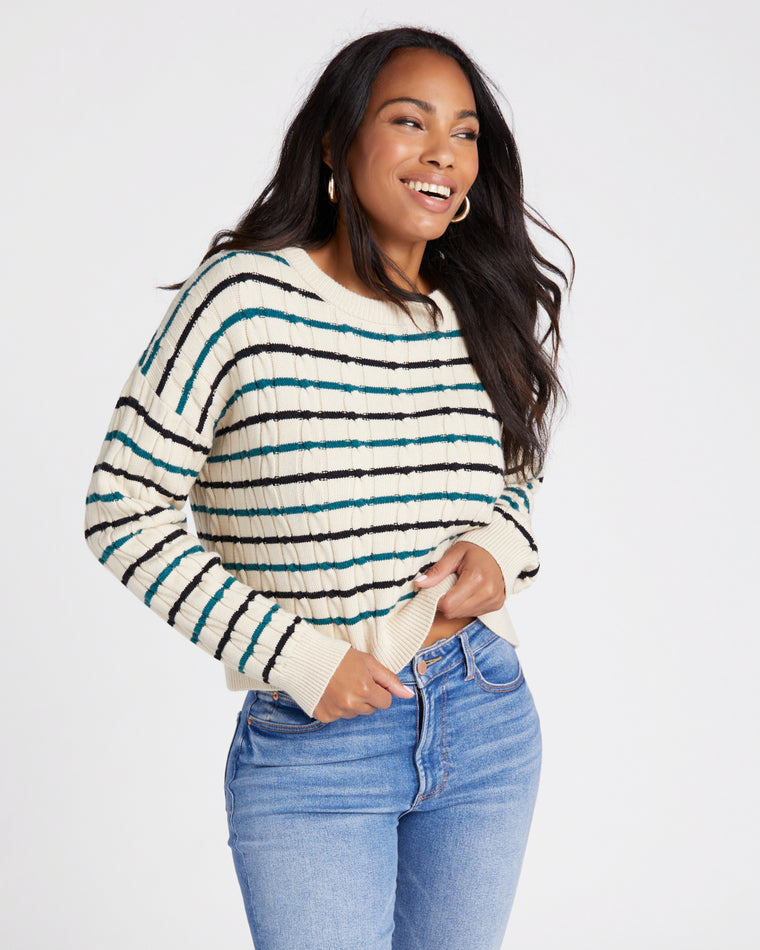 Stone $|& Apricot Striped Aran Detail Boxy Pullover - SOF Front