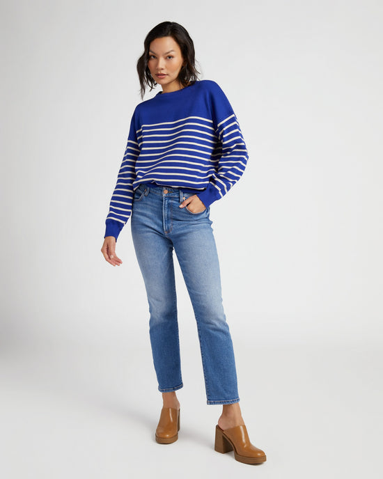 Cobalt $|& Apricot Striped Crew Neck Pullover - SOF Full Front