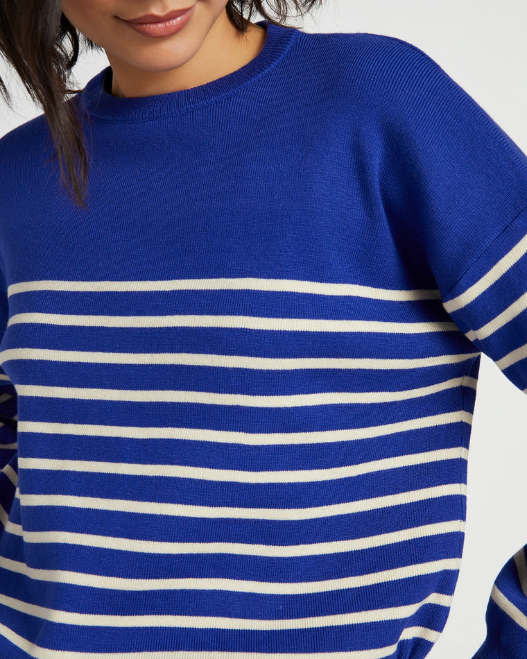 Cobalt $|& Apricot Striped Crew Neck Pullover - SOF Detail